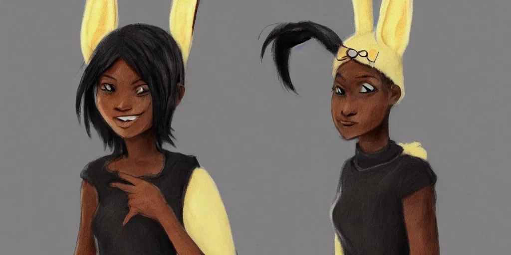 Image similar to women, dark skin, ginger, cartoon, sweatshirt, concept art, concept art, bunny ears,