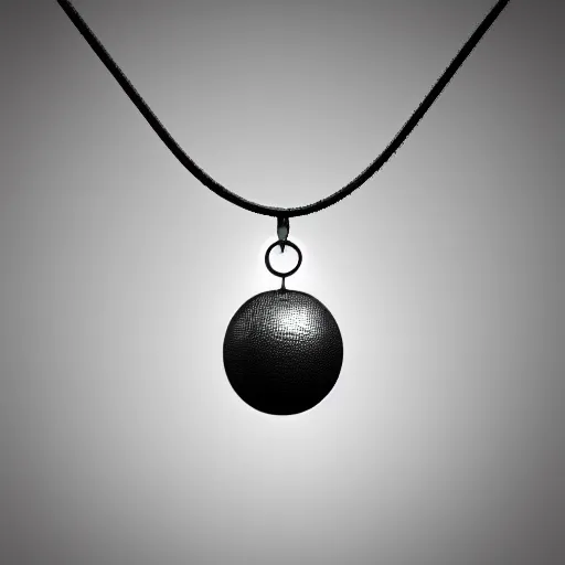 Image similar to futuristic ball chain silver necklace with 3 d behelit pendant with glowing eyes, octane render, hd, raytraced, product