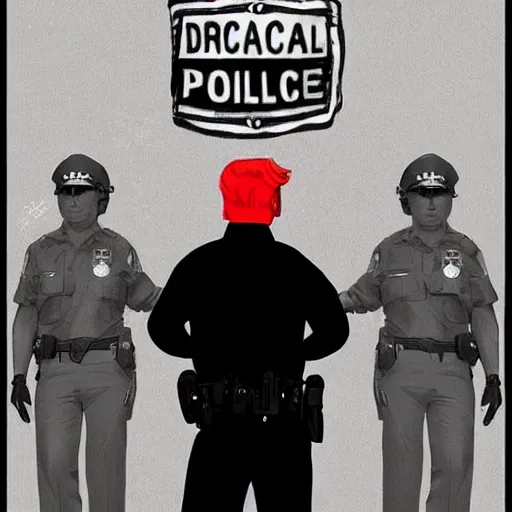 Image similar to police officers arresting donald trump, digital art, in the style of artstation