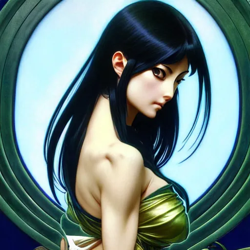 Image similar to intricately detailed vfx portrait of nico robin by eiichiro oda!, makoto shinkai, alphonse mucha, art by artgerm and greg rutkowski!, blue eyes!!, large aquiline nose!!, best of behance, concept art, matte, sharp focus, adolphe bouguereau, annie leibovitz, stanley kubrick,