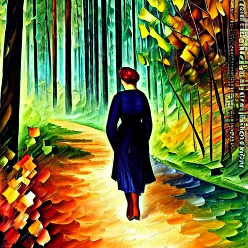 Prompt: a person walking through a forest, art by ivan bilibin and giacomo balla and ( leonid afremov ),