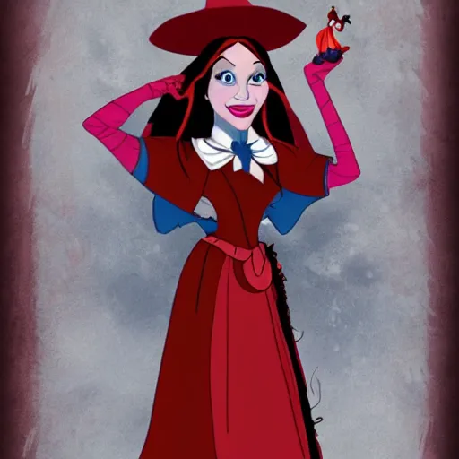 Prompt: a red witch in disney style