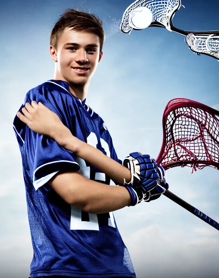 Image similar to closeup portrait of very beautiful cute male lacrosse player in a penn state stadium, glamour pose, particle effects, backlit, highly detailed, soft ambient lighting, sharp focus, rule of thirds, artgerm, wlop, arney freytag, rossdraws, frank frazetta, andrei riabovitchev, hd, octane, 4 k