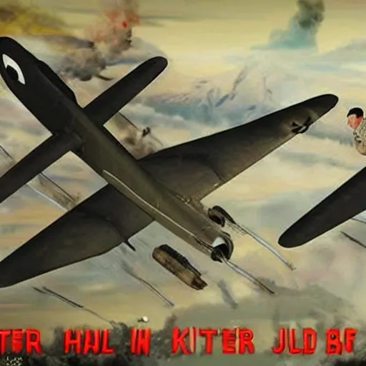 Image similar to adolf hitler fights kim jon il in world war 2 bomber photorealistic