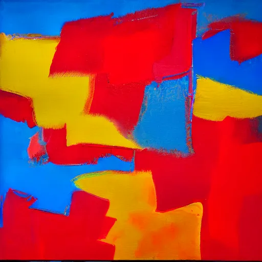 Prompt: gestural abstraction painting in red, yellow, and blue, highly detailed