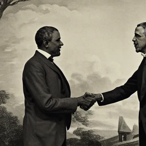 Prompt: photograph of president obama meeting solomon northup and shaking hands, 4 k