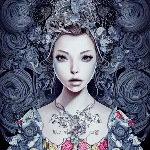 Image similar to the most ridiculously beautiful and elegant and cute woman ever imaginable, an ultrafine detailed illustration by james jean, final fantasy, intricate linework, bright colors, behance contest winner, vanitas, angular, altermodern, unreal engine 5 highly rendered, global illumination, radiant light, detailed and intricate environment