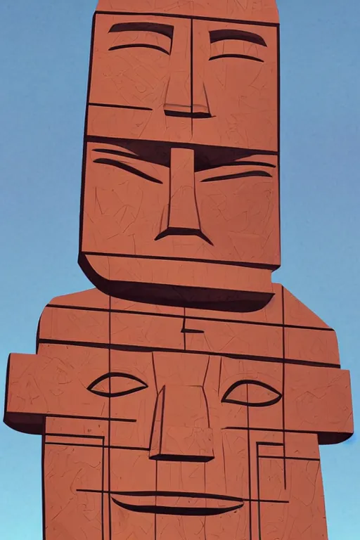 Image similar to cubist moai statue cutout digital illustration cartoon colorful beeple