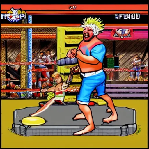 Prompt: guy fieri : backyard wrestling the video game 1 9 8 9 special tournament edition plus alpha arcade cabinet, game case, box art