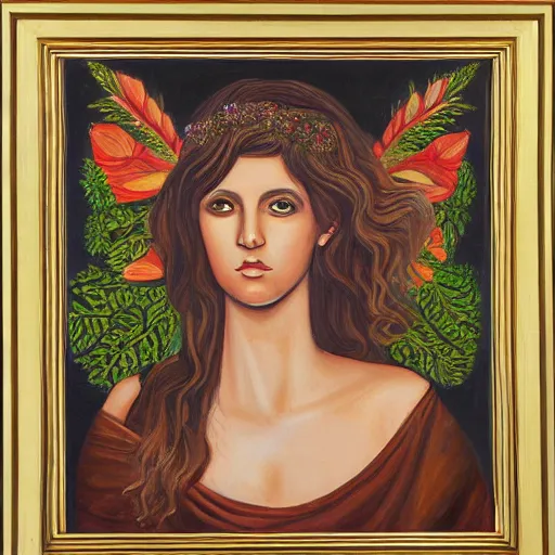 Image similar to a symmetrical portrait painting of a greek goddess of earth and love