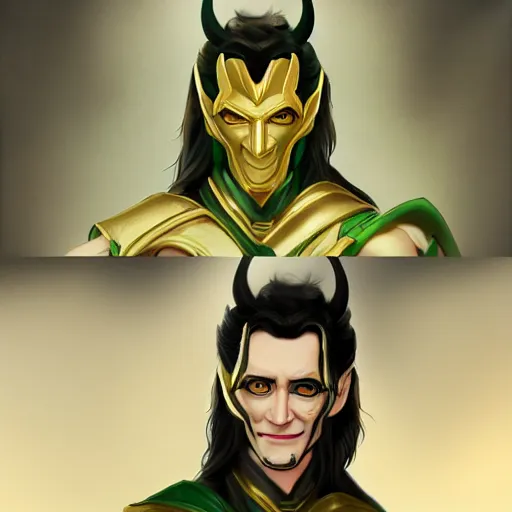 Image similar to Loki portrait, extremely handsome, anime style, intricate, detailed, photorealistic, trending on artstation, studio lighting, 4k, 8k