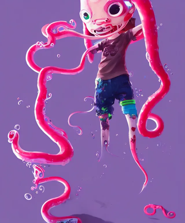 Prompt: a beautiful fullbody portrait of a cute splatoon male inkling with pink tentacle hair wearing tshirt leggings under sport shorts. character design by cory loftis, fenghua zhong, ryohei hase, ismail inceoglu and ruan jia. artstation, volumetric light, detailed, photorealistic, fantasy, rendered in octane