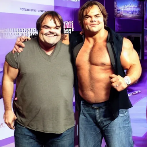 Image similar to jack black and the rock as a single portly buff man