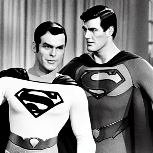 Image similar to superman on the adam west batman tv show, 1 9 6 6, with robin