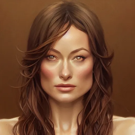 Image similar to portrait of Olivia Wilde, elegant, intricate, headshot, highly detailed, digital painting, artstation, concept art, sharp focus, illustration, art by artgerm and greg rutkowski and alphonse mucha