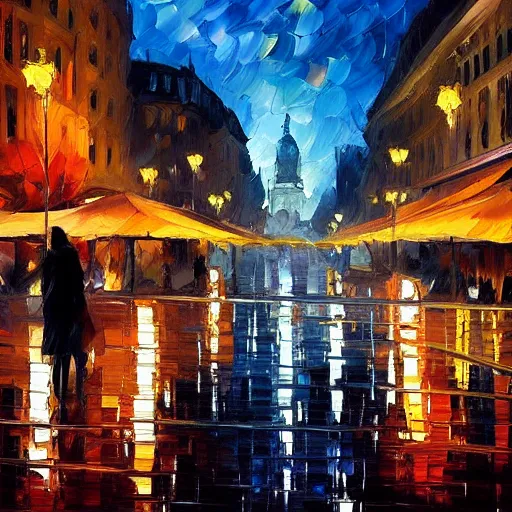 Prompt: vienna at night by craig mallism, leonid afremov, artgerm, jeremy lipkin and michael garmash, unreal engine,