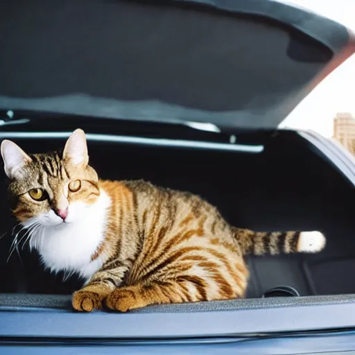 Image similar to cat on back seat of a car, enjoys travelling,