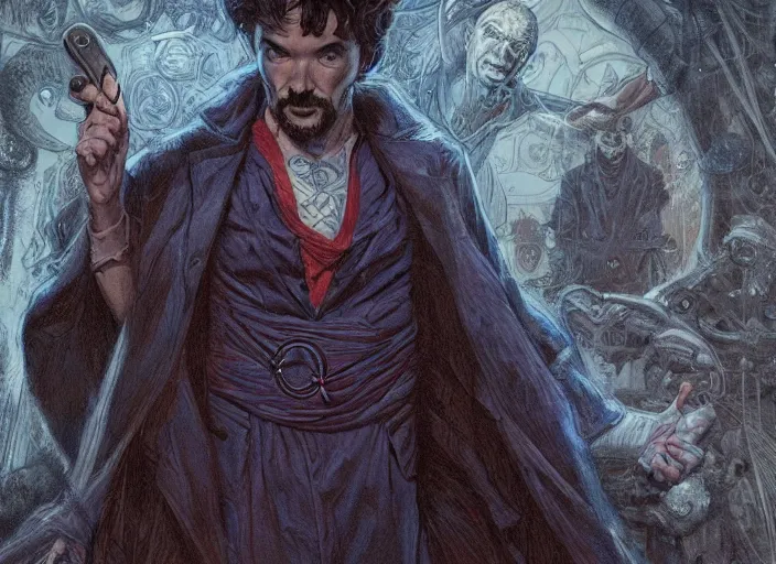 Prompt: a highly detailed eerie portrait of stephen strange, james gurney, james jean