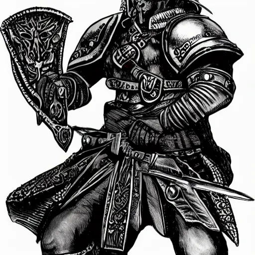 Image similar to a kislev warrior who is wearing iron gauntlets in the shape of bear claws in the style of warhammer fantasy : : head and shoulders drawing