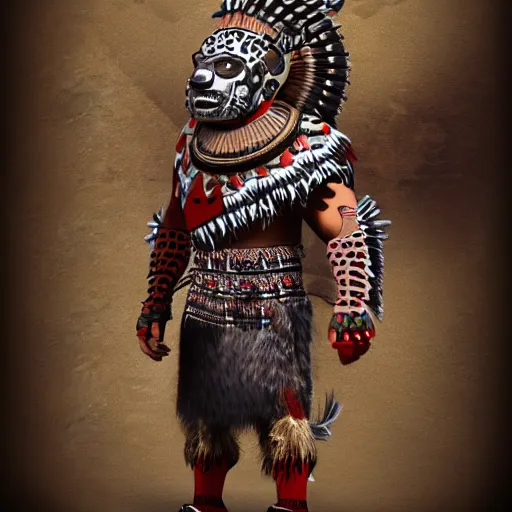 Image similar to Character Design, aztec warrior with jaguar mask, photorealistic