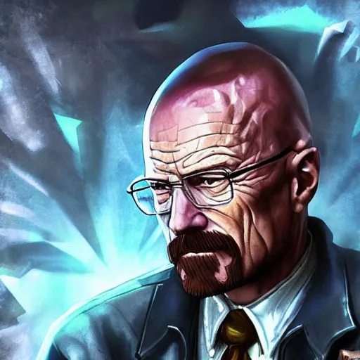 Prompt: Walter White as league of legends character splash art