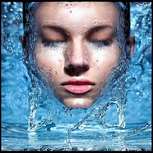 Image similar to water artwork manipulation of a human head,, ray tracing, sharp focus, realistic water, long shot