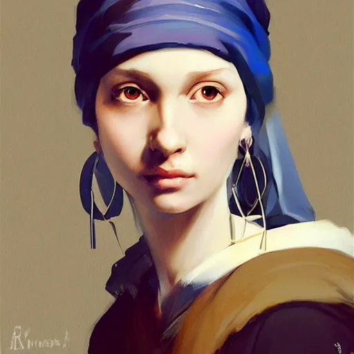 Image similar to The girl with the pearl earring as an anime, digital art by Ruan Jia and Mandy Jurgens and Artgerm, highly detailed, trending on artstation, award winning,