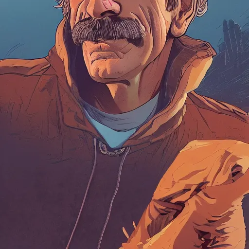 Image similar to Sam Elliot 2d illustration by Feng Zhu and Loish and Laurie Greasley, Victo Ngai, Andreas Rocha, John Harris, artstation, sharp focus