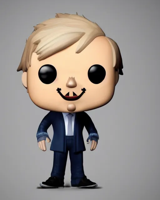 Image similar to full body 3d render of funko pop boris johnson as a funko pop, studio lighting, white background, blender, trending on artstation, 8k, highly detailed