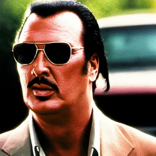 Prompt: steven seagal as sonny crockett in miami vice, realistic gritty film photograph