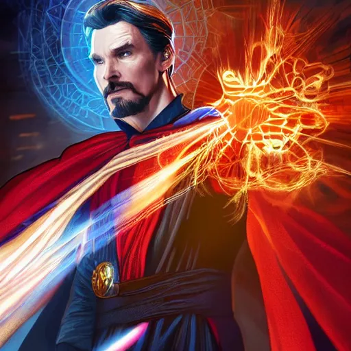 Image similar to spiderman as doctor strange, using his mystic arts, dynamic lighting, photorealistic fantasy concept art, trending on art station, stunning visuals, creative, cinematic, ultra detailed