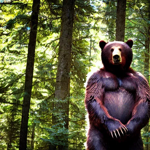 Image similar to human! bear werecreature, photograph captured at woodland creek