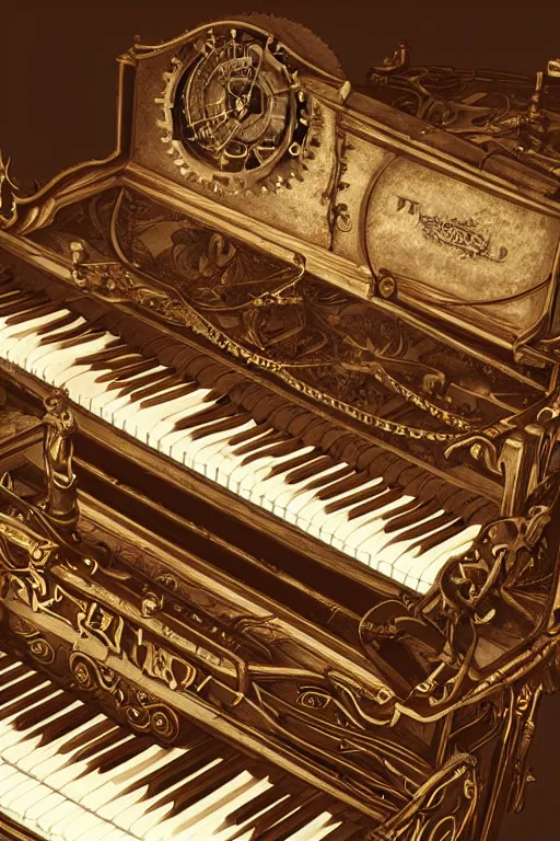 Image similar to Tonemapped Steampunk harpsichord, Artstation, photorealistic