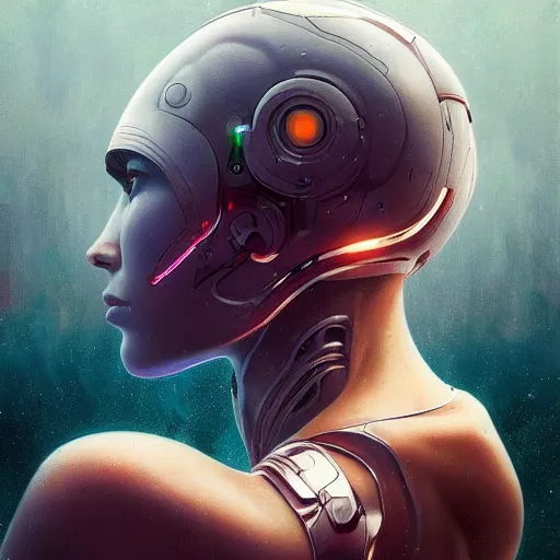 Image similar to Cyborg Ponders Himself, minimalistic, hyperrealistic surrealism, award winning masterpiece with incredible details, epic stunning, infinity pool, a surreal vaporwave liminal space, highly detailed, trending on ArtStation, artgerm and greg rutkowski and alphonse mucha, daily deviation, IAMAG