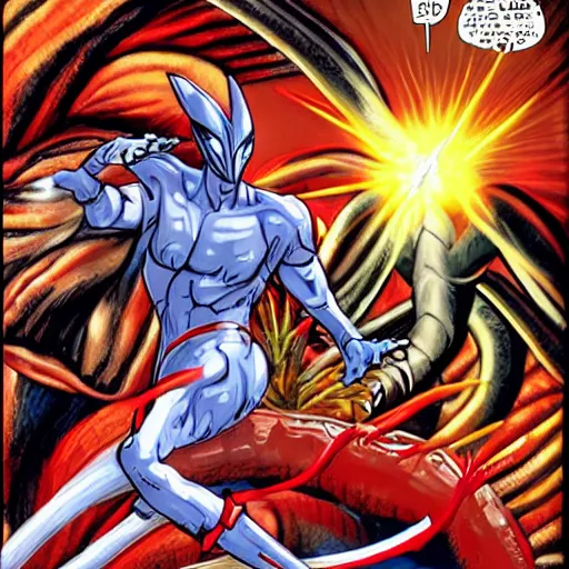 Prompt: ultraman fighting with a huge worm monster