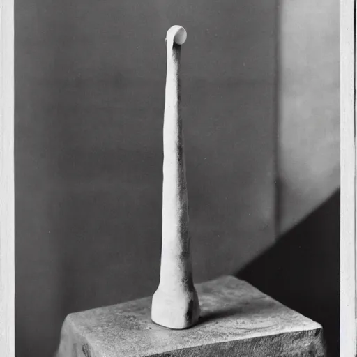 Prompt: a single readymade named Bottle Rack by Marcel Duchamp, banal object on a pedestal, historical archive, wide angle studio shoot, 1916