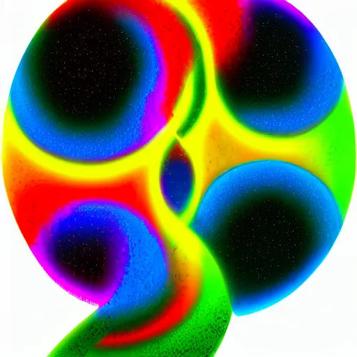 Image similar to digital holographic pixelated ying yang symbol of taoism, lasers, light streaks