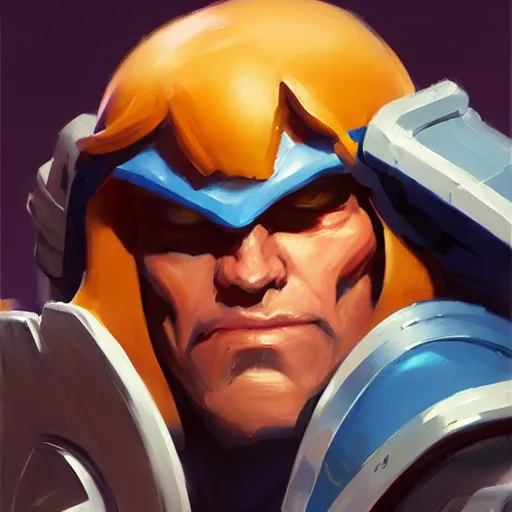 Image similar to Greg Manchess portrait painting of He-Man as Overwatch character, wacky, medium shot, asymmetrical, profile picture, Organic Painting, sunny day, Matte Painting, bold shapes, hard edges, street art, trending on artstation, by Huang Guangjian and Gil Elvgren and Sachin Teng