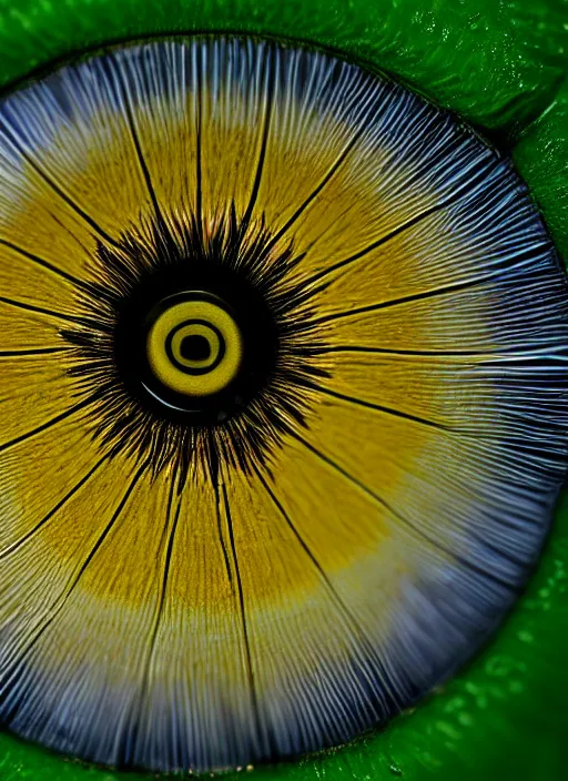 Prompt: happy smiling, centered thin ring iris, detailed textures, eyelashes, advanced art, art styles mix, from wikipedia, wet relections, sunshine, hd macro photograph from side, grid of eye shapes