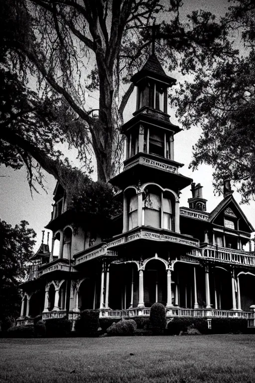 Prompt: a victorian mansion with cemetery surroundings by scary stories to tell in the dark