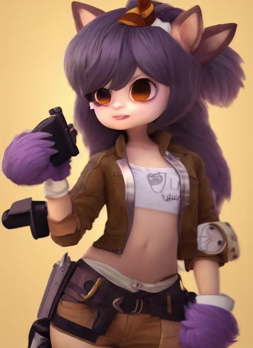 Image similar to female furry mini cute style, character adoptable, highly detailed, rendered, ray - tracing, cgi animated, 3 d demo reel avatar, style of maple story and zootopia, maple story gun girl, fox from league of legends chibi, soft shade, soft lighting