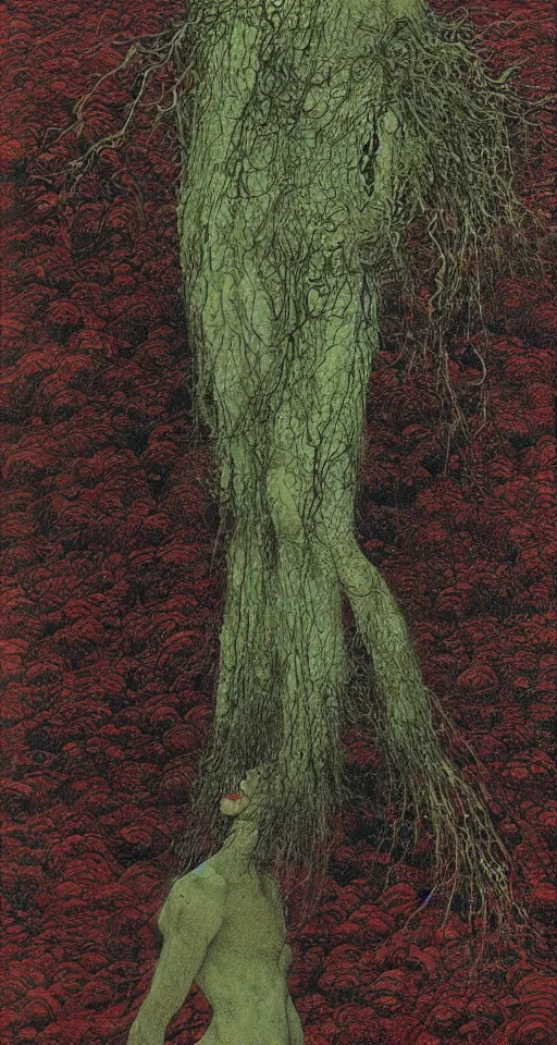 Image similar to standing in the brine, high detailed beksinski painting, part by adrian ghenie and gerhard richter. art by takato yamamoto. masterpiece, dark, deep colours, green, black