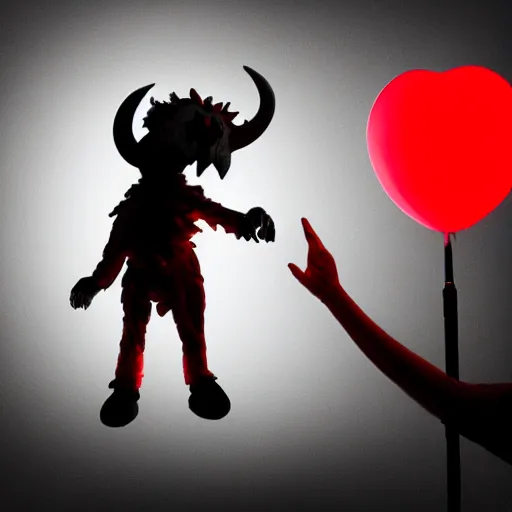 Image similar to A demon holding hands with a scary clown, creepy, dramatic lighting