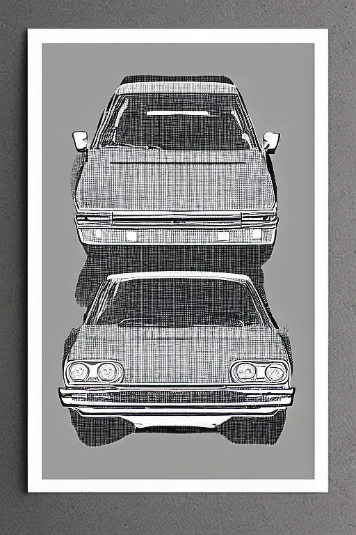 Prompt: car avertissement from the 7 0 s, print in newspaper, halftone effect, big price, on sales