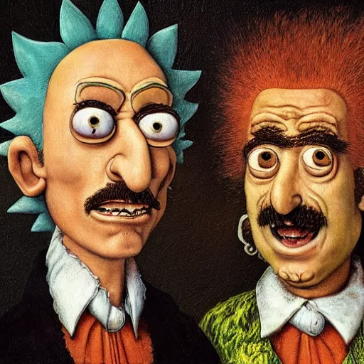 Image similar to a portrait of rick sanchez and morty smith from rick and morty by giuseppe arcimboldo