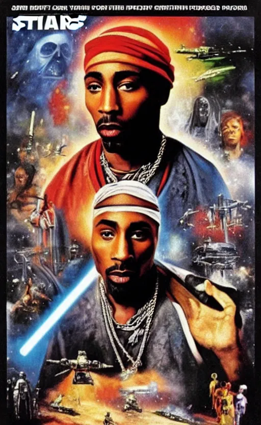 Image similar to tupac shakur starring in star wars 1 9 7 2, movie poster, dramatic