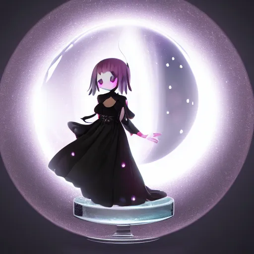 Prompt: cute fumo plush girl gazing into a crystal ball swirling with strange energy, black and white, smoke and volumetric fog, witch girl, soothsayer, lens flare glow, chibi anime, vray