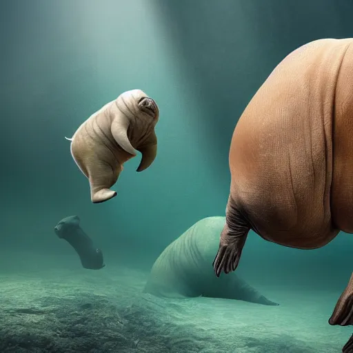 Prompt: tardigrade fighting a walrus