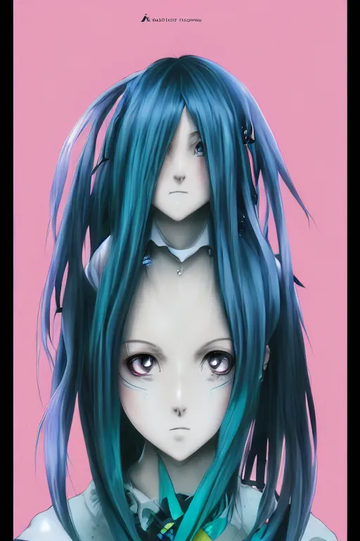 Image similar to portrait of an anime manga girl with teal and white dreads, straight on portrait, by artgerm, james jean, tom bagshaw, gerald brom, vaporwave colors, lofi colors, vaporwave, lofi, goth vibe, 4 k, smooth, hd, substance designer render, full body character concept art, symmetrical, perfect face, detailed face,