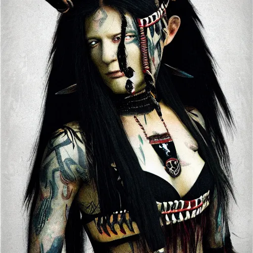 Prompt: Native American goth female warrior